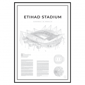 handritat print av fotbollsarenan Etihad Stadium