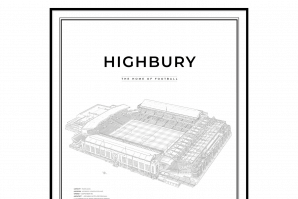 handritat print av fotbollsarenan Highbury Arsenal Stadium