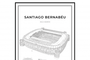 handritat print av fotbollsarenan Santiago Bernabéu